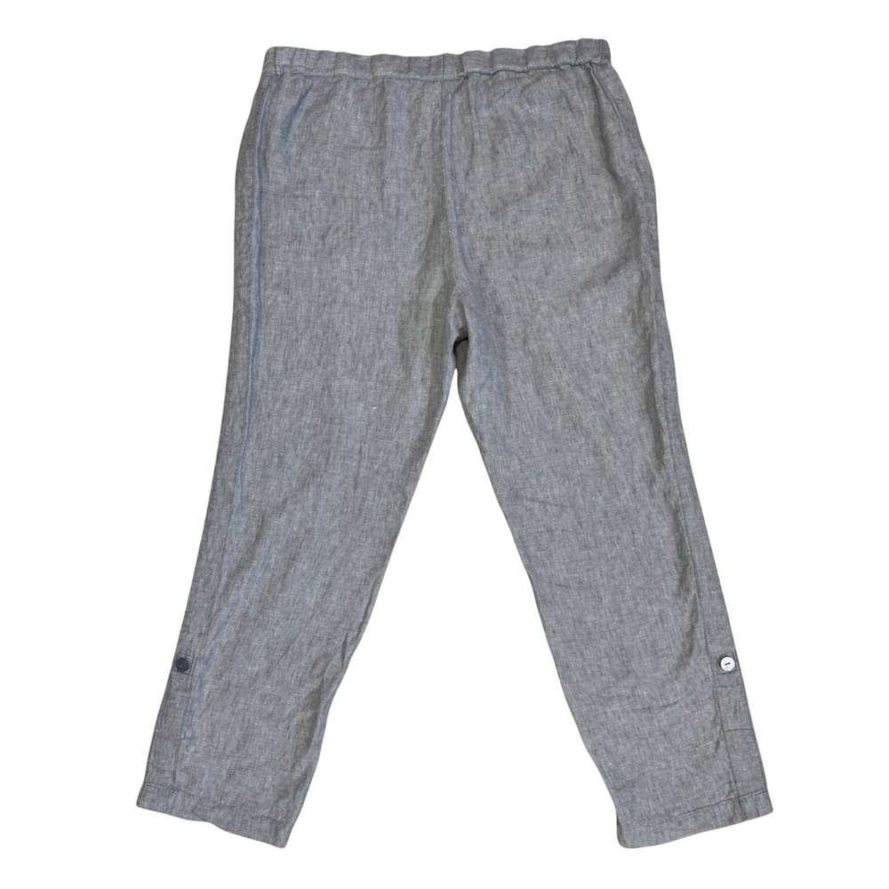 Pure Jill Linen Pants Light Blue Elastic Waist Roll Tab Hem Trousers L/XL - Picture 2 of 8
